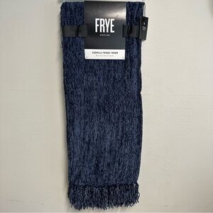 FRYE Throw Woven Chenille Fringe Throw Blanket Navy Blue 50x70" NWT Cozy Cottage